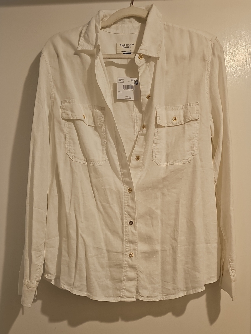 American Eagle Outfitters Cream Button-Down Shirt